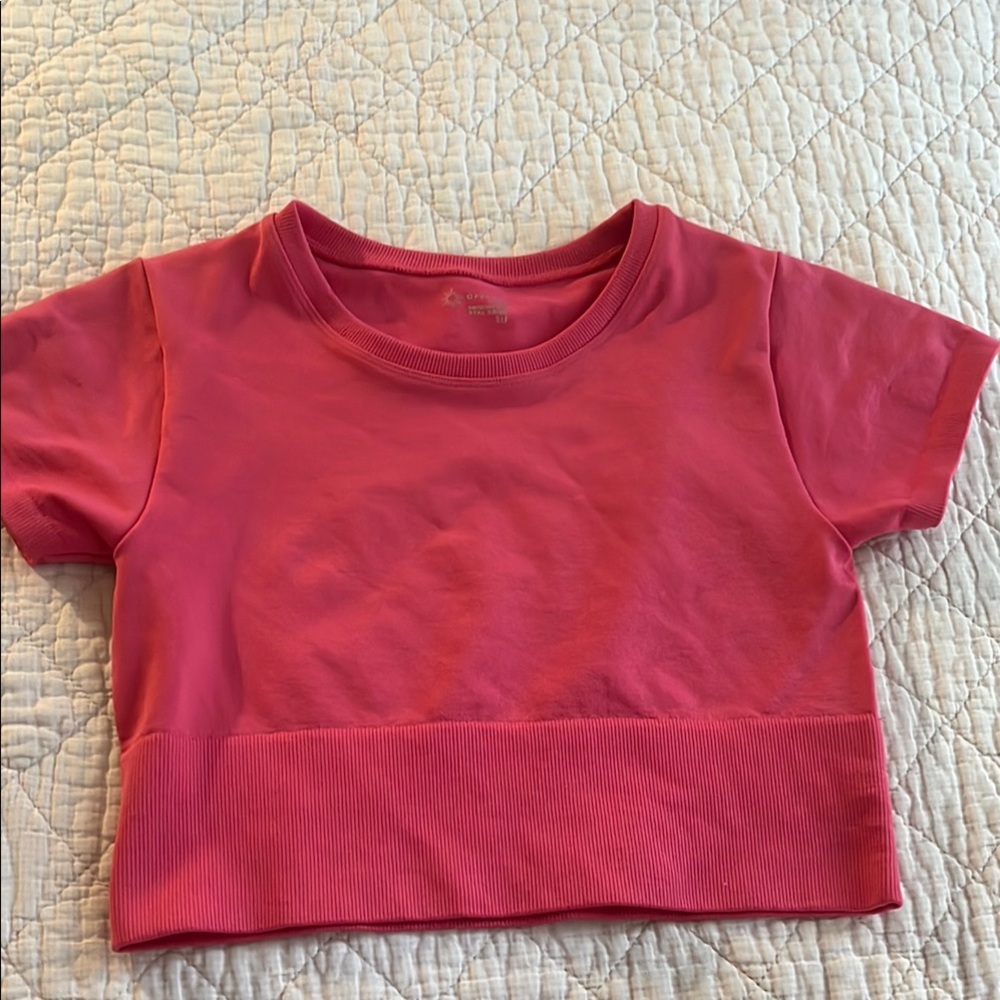 Aerie Pink Crop Top Short Sleeve Crew Neck